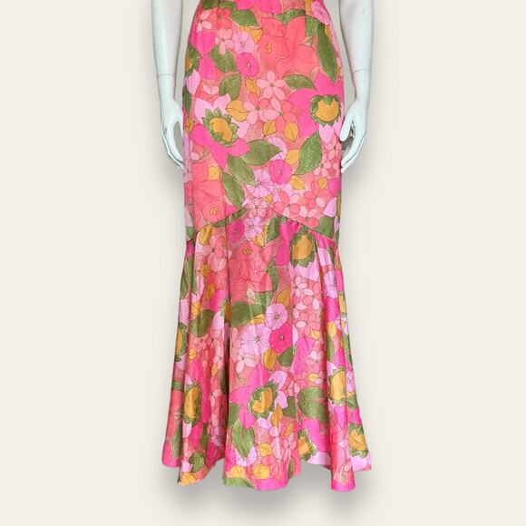 Vintage Hawaiian Pink Floral Mermaid Dress | Ruffle Scoop Neck - Picture 5 of 8